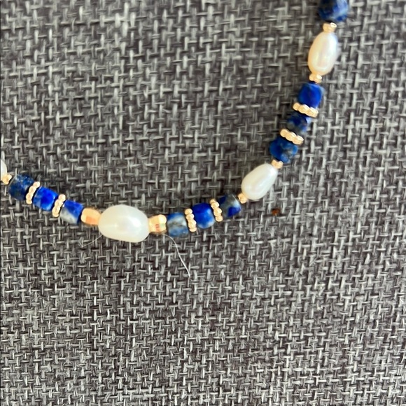 Elegant Blue and Genuine Freshwater Pearl Necklace - Picture 2 of 5
